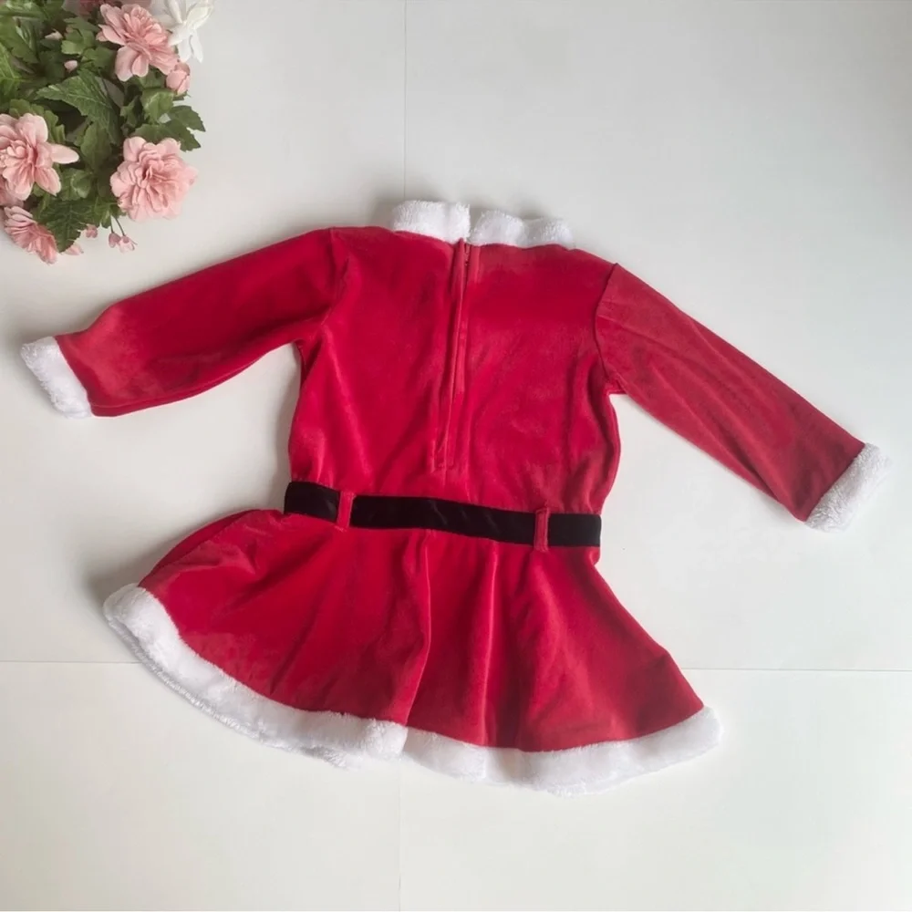 Holidays Christmas Red White Velvet Long Sleeves Infant/ Toddler Girl Dress